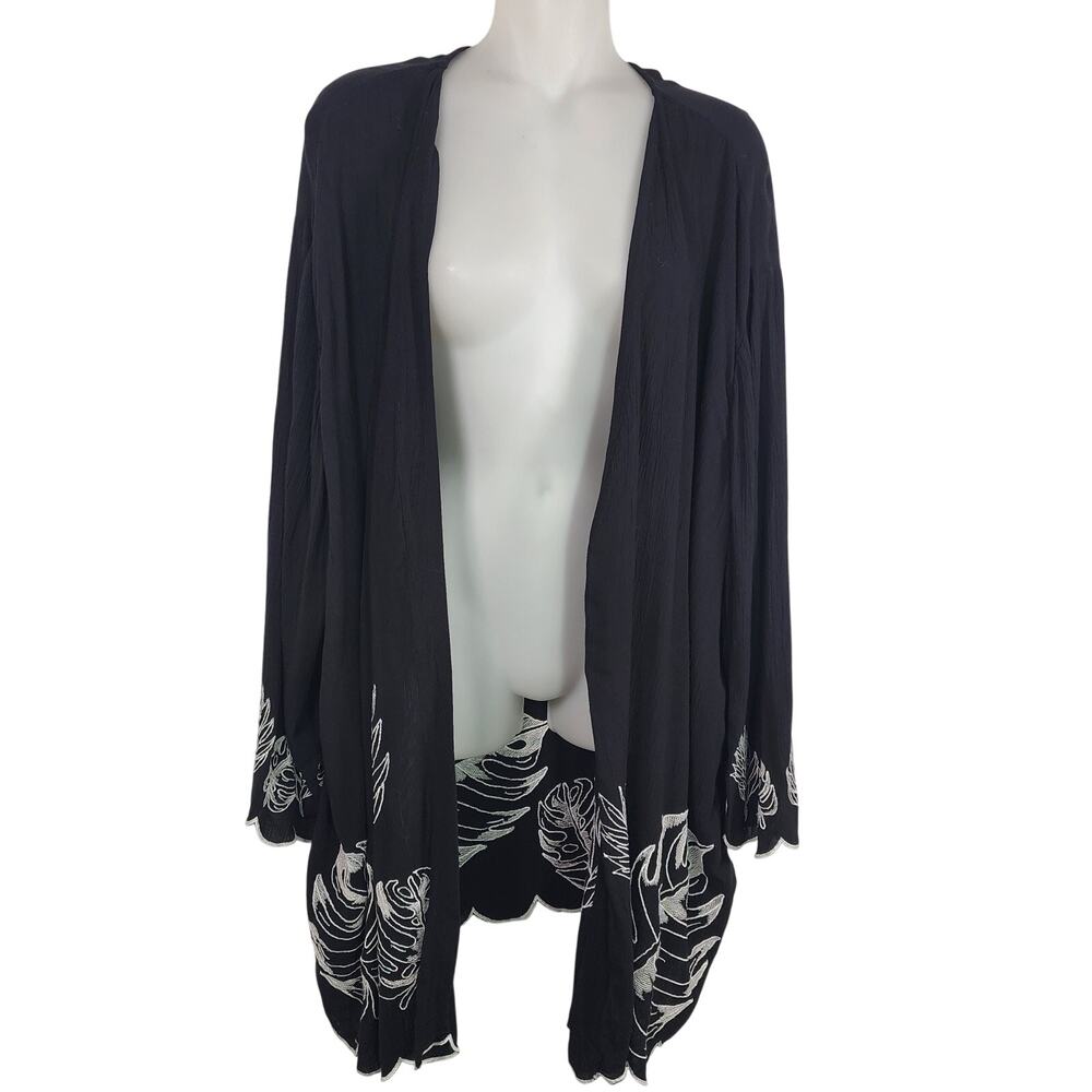 Chico's Women's Embroidered Crinkle Jacket Cardigan Black Size 4 US XXL Office